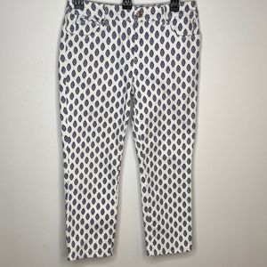 Chico's Pants So Slimming Girlfriend Cropped Slim Fit Blue & White Pants. Casual